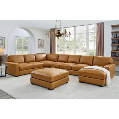 Large camel shop leather sectional